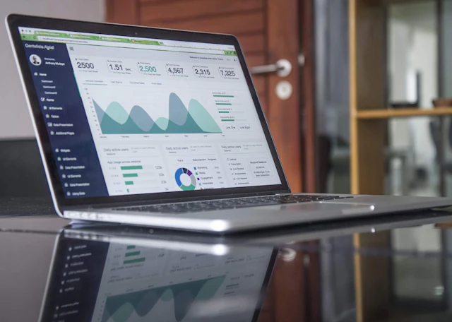 Laptop showing business financial dashboards